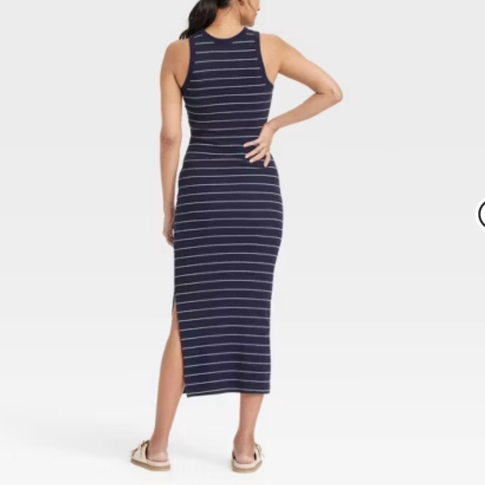 Striped Navy Sleeveless Dress - Picture 2 of 5